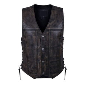 Mens Distressed Genuine Cowhide Leather Vest