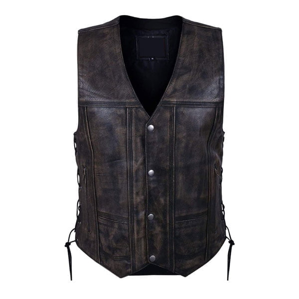 Mens Distressed Genuine Cowhide Leather Vest