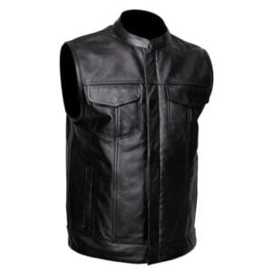 Mens Fashion Black Redwood Leather Vest