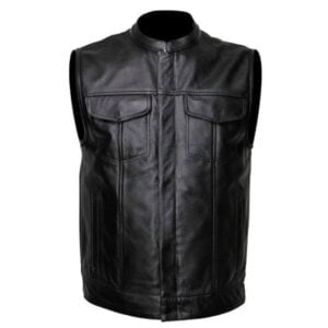 Mens Fashion Black Redwood Leather Vest