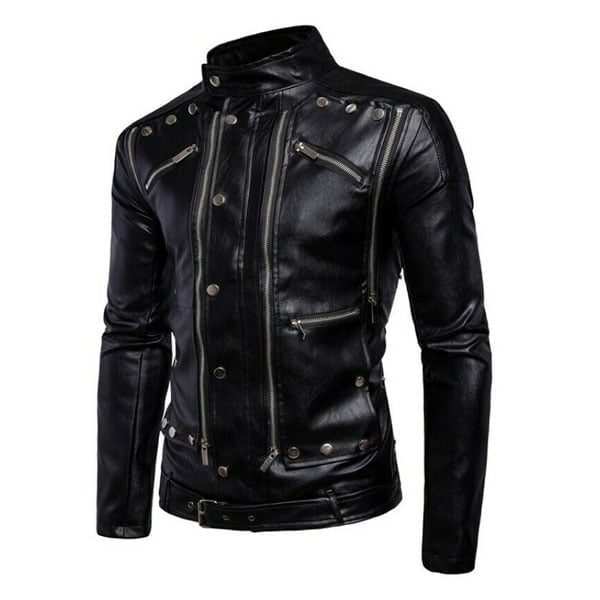 Metal Buttons Mens Motorcycle Jacket Real Leather Jacket