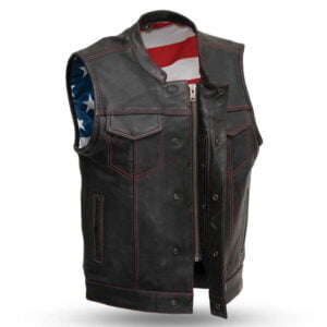 Red Stitch Motorcycle Leather Club Vest