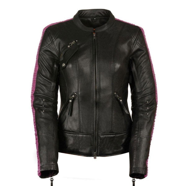 Womens Phoenix Black Fuchsia Pink Leather Jacket with Dual Gun Pockets