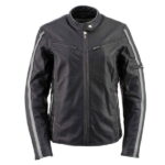 Womens Silver Fox Black with Silver Multi Vented Leather Motorcycle Jacket