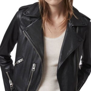 Black Fashion Motorbike Leather Jakcet for Womens
