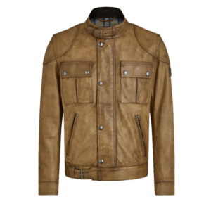 Burnished Gold Hand-Waxed Cafe Racer Motorcycle Leather Jacket