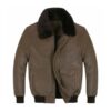 Cedar Brown Fur Collar Real Leather Jacket