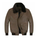 Cedar Brown Fur Collar Real Leather Jacket
