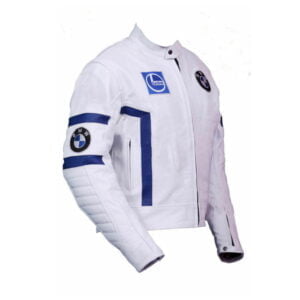 Handmade Men's White Leather BMW Biker Jacket