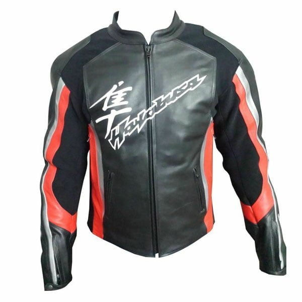 Men Handmade Hayabusa Suzuki Black Cowhide Racing Motorcycle Leather Jacket