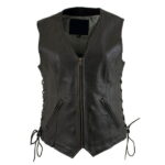 Mistress Ladies Black Leather Side Lace Motorcycle Vest