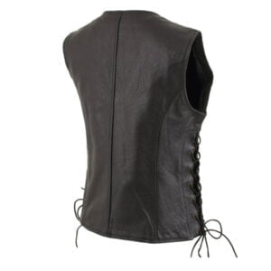 Mistress Ladies Black Leather Side Lace Motorcycle Vest