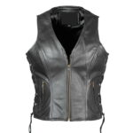 New Women's Ladies Vintage Motorcycle Gilet Biker Real Leather Waistcoat Vest