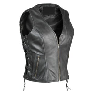 New Women's Ladies Vintage Motorcycle Gilet Biker Real Leather Waistcoat Vest