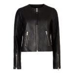 O-Neck Collar Motorcycle Leather Biker Jacket
