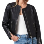 O-Neck Collar Motorcycle Leather Biker Jacket
