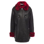 Printed Shearling-Trimmed Textured Womens Leather Jacket