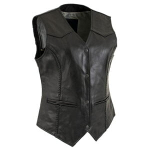 Road Queen Women's Black Leather Braided Vest