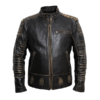 Vintage Cowhide Men Motorcycle Leather Jacket with a lighter touch. Taking elements of our iconic cafe racer – the quilted shoulders, press-stud collar