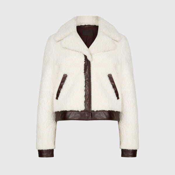 White-Brown Shearling Leather Womens jacket