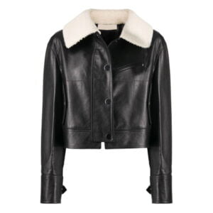 White Fur Collar Black Womens Leather Jacket