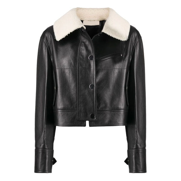 White Fur Collar Black Womens Leather Jacket