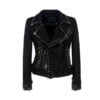 Women Snakeskin Pattern Real Leather Jacket Coat Punk Rivets Stud Motor Bomber
