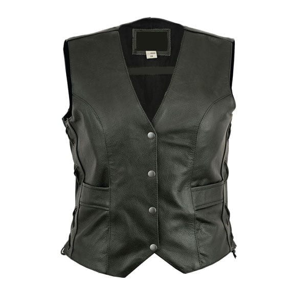 Womens-Ladies-Leather-Waistcoat-Motorcycle-Biker-Motorbike-Fitted-Cut-With-Laces Womens Ladies Leather Waistcoat Motorcycle Biker Motorbike Fitted Cut With Laces