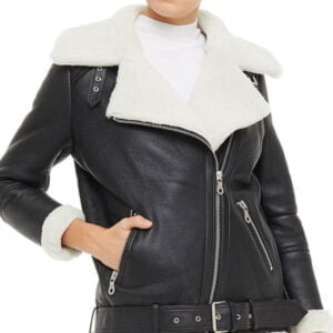 Black Keep Warm Winter Leather Shearling Jacket