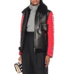 Black and Red Sleeve Shearling Leather Jacket Womens