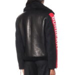 Black and Red Sleeve Shearling Leather Jacket Womens