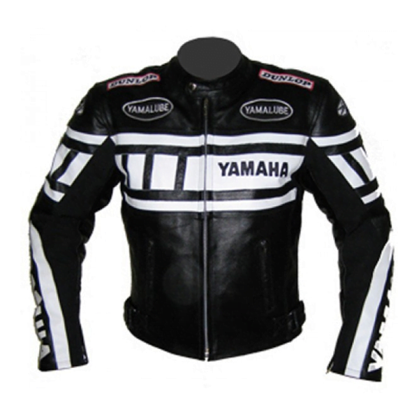 Yamaha Black and White Cowhide Leather Racing Motorcycle Jacket All Sizes